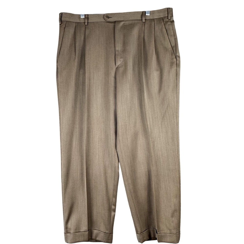 Zanella Bennett Dress Pants Mens‎ 36x26 Brown Wool Pleated Cuffed Italy Office